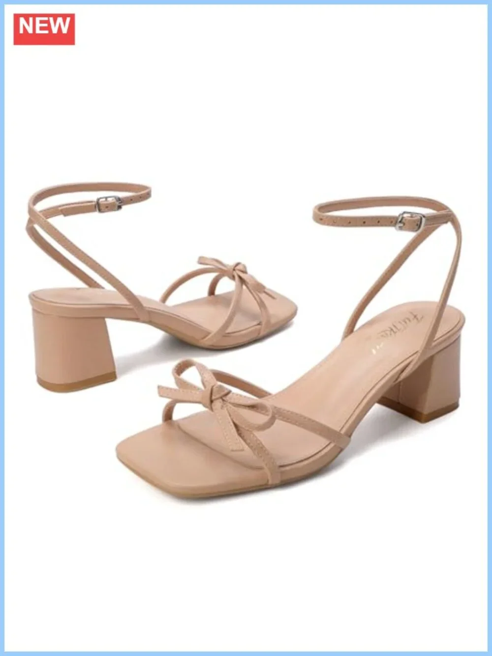 Women's Bow Strappy Low Block Heels Chunky Square Open Toe PU Sandals